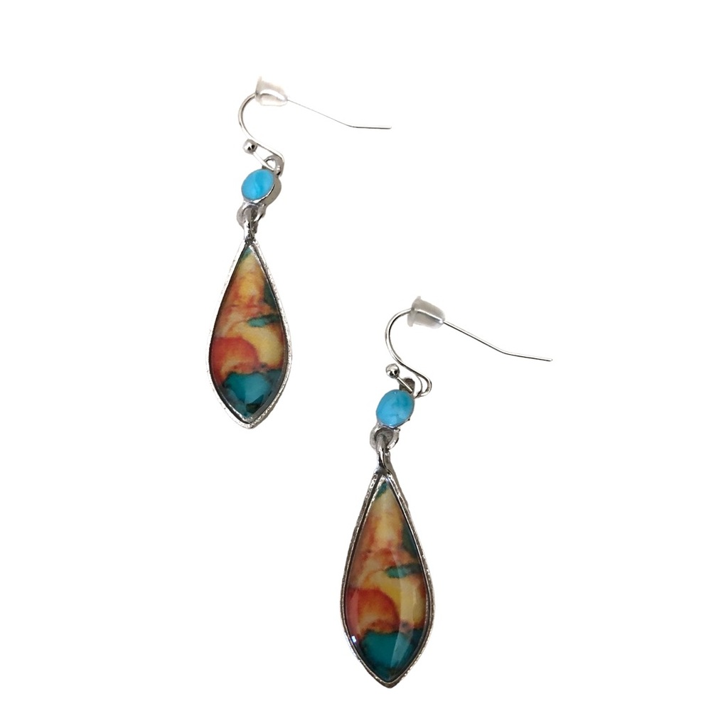 Yaomiao Crystal Dangle Cubic Zirconia Water Drop Earrings Women's Blue/Yellow